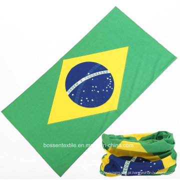 Promocional Personalizado Personalizado Estilo Sem Costura Bandeira Nacional do Brasil Impresso Fãs de Futebol Bandana Tubular